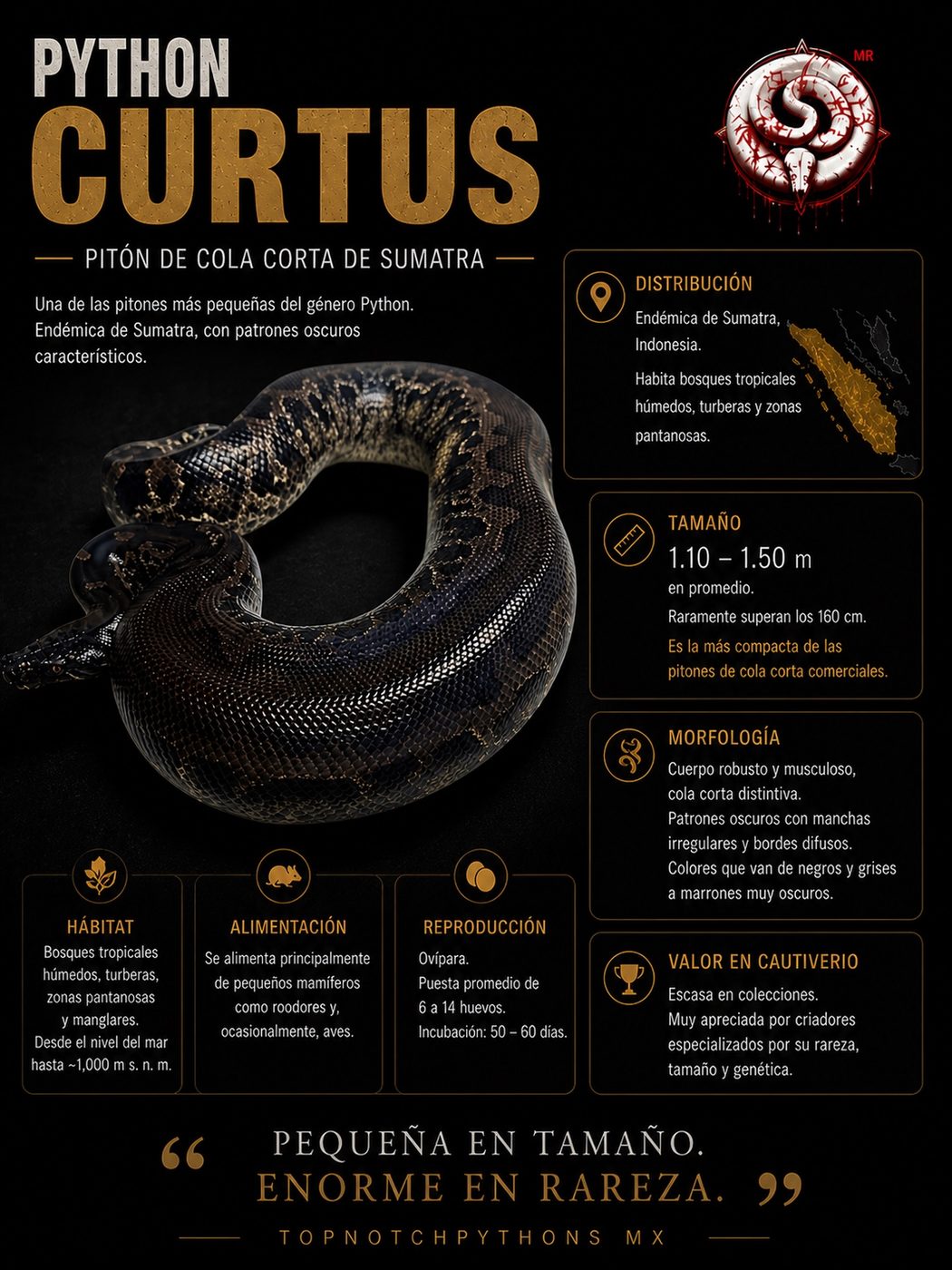 Python curtus (pitón de Sumatra) del criadero Top Notch Pythons MX